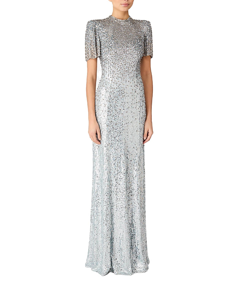 Jenny Packham Jourdain Sequin-embellished Gown In Gray