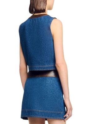 Leather Trim Denim Vest