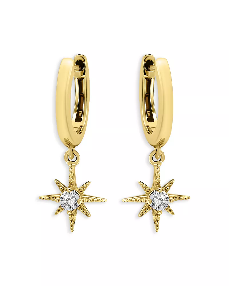 Aqua North Star Charm Hoop Earrings in Sterling Silver or 18K Yellow Gold Plated Sterling Silver, 1.3L - Exclusive