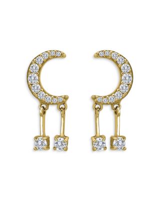 Pav&eacute; Cubic Zirconia Crescent Moon Drop Earrings - Exclusive