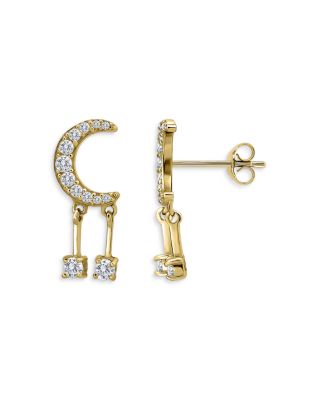 Pav&eacute; Cubic Zirconia Crescent Moon Drop Earrings - Exclusive