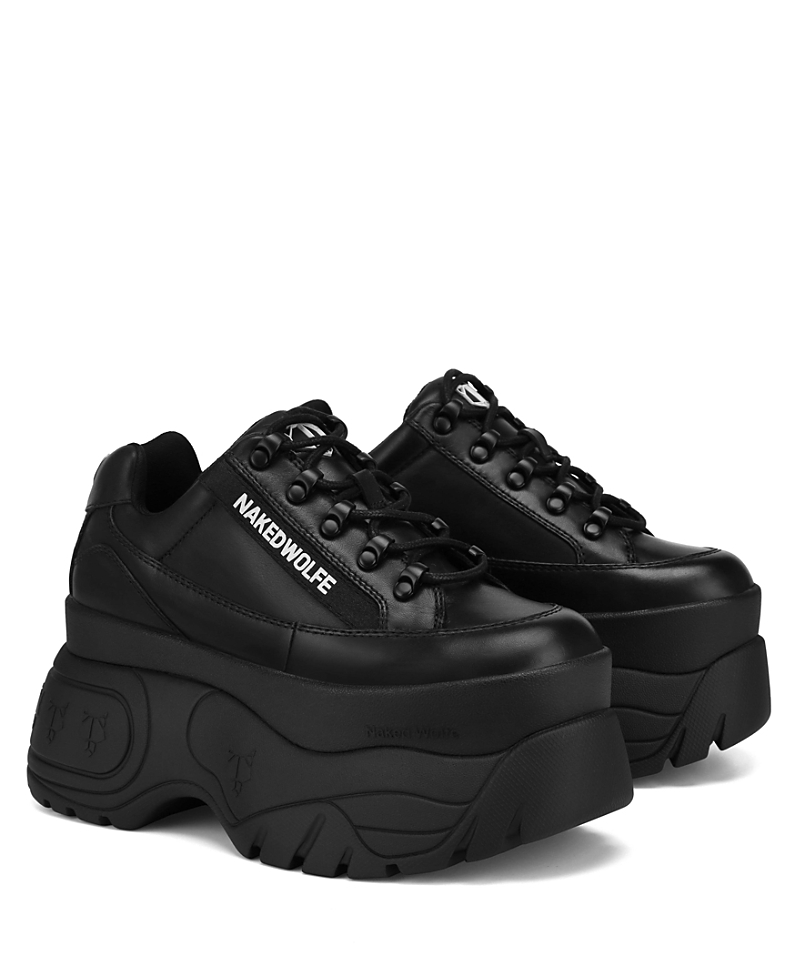 Naked Wolfe Black Sporty 70 Platform Leather Sneakers In Black