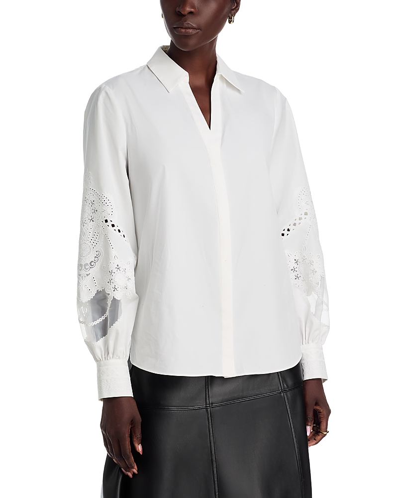 Kobi Halperin Calla Embroidered Blouson-sleeve Blouse In White