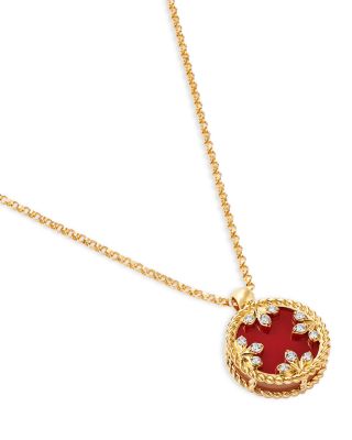 18K Yellow Gold Gender Red Agate & Diamond Medallion Pendant Necklace, 16-18"