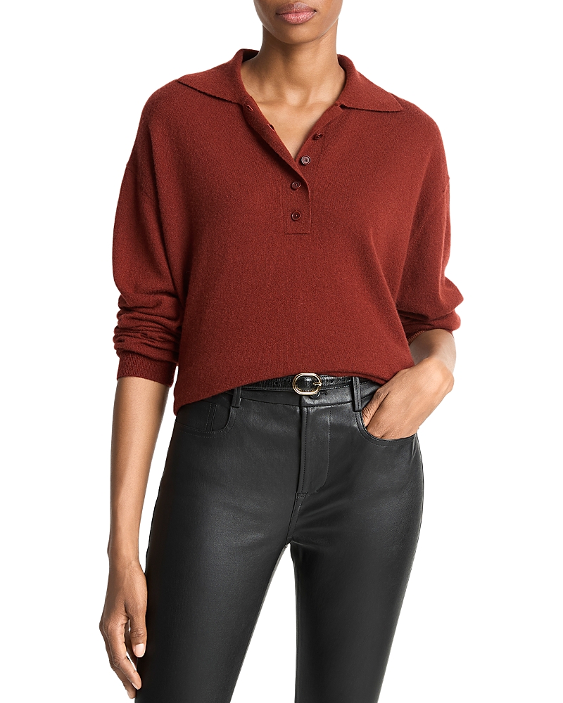 Vince Wide Collar Polo Sweater In Brown