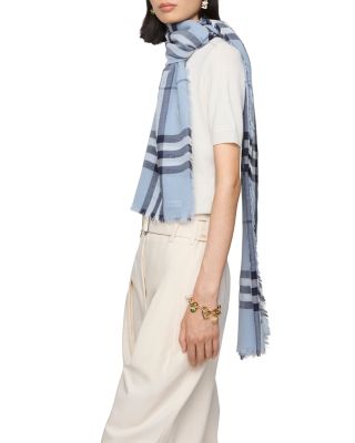 Wide Check Lightweight Wool Scarf