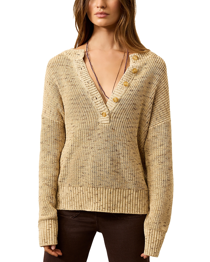 Faherty Fisherman Henley Sweater In Brown
