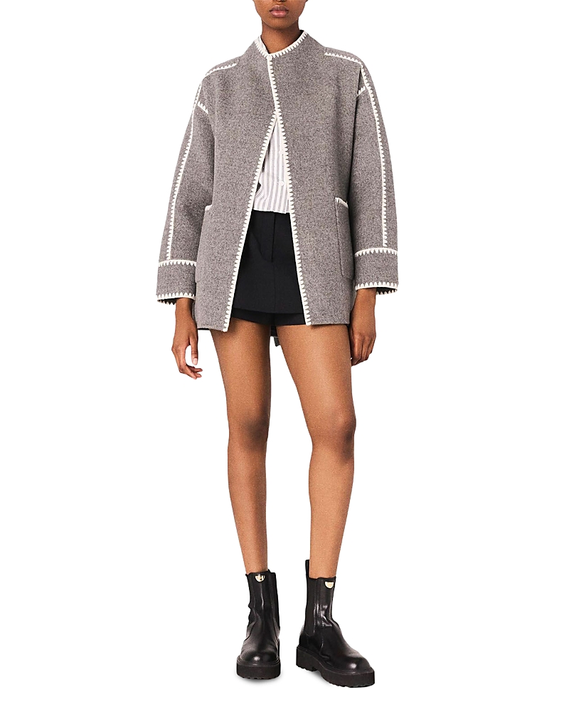 Maje Double Faced Coat In Gray