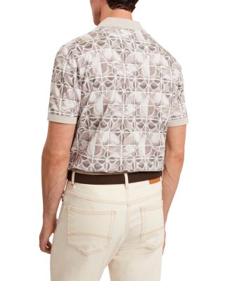 Ericke Short Sleeve Floral Geo Pique Cotton Polo