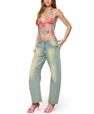  Catie Printed Mesh Halter Top