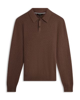Gaten Long Sleeve Textured Stitch Polo