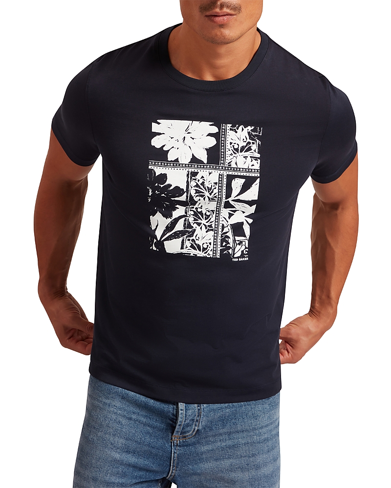 Ted Baker Koney Floral Box Print Cotton Tee In Blue