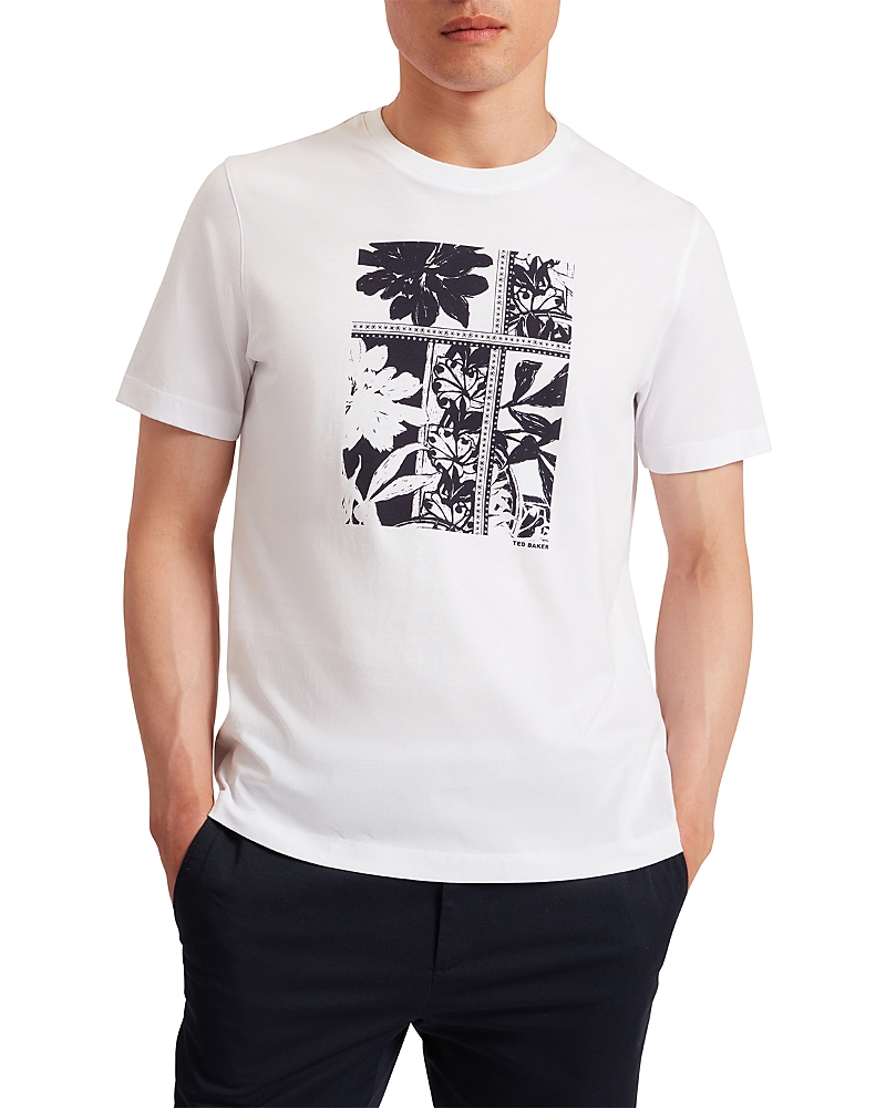 Ted Baker Koney Floral Box Print Cotton Tee In White