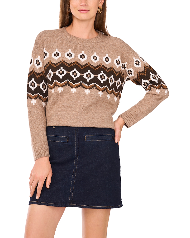 Vince Camuto Fair Isle Raglan Sleeve Sweater In Brown