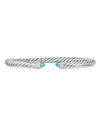 Cablespira Flex&reg; Bracelet in Sterling Silver with Blue Topaz and Diamonds, 4mm