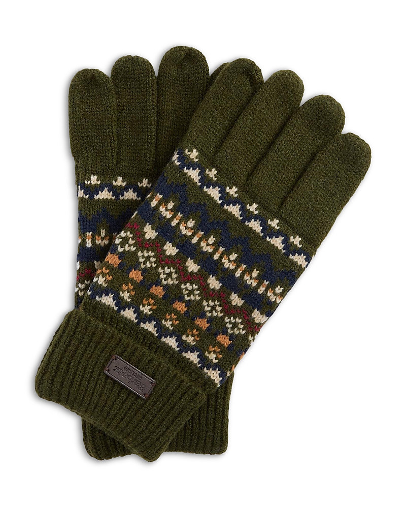Barbour Marlow Fair Isle Wool-blend Knit Gloves In Green