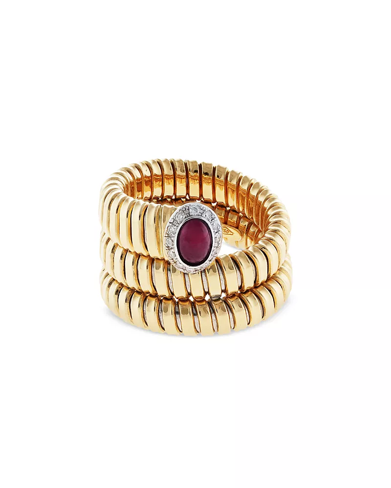 Alberto Milani 18K Yellow Gold Via Giardino Ruby & Diamond Tubogas Wrap Ring