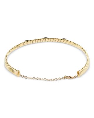 18K Yellow Gold Via Giardino Stone & Diamond Tubogas Triple Domed Collar Necklace, 12"-15"