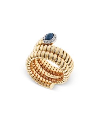 18K Yellow Gold Via Giardino Blue Sapphire & Diamond Tubogas Wrap Ring