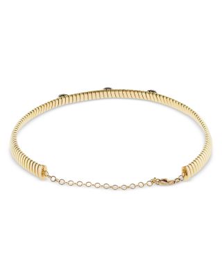 18K Yellow Gold Via Giardino Stone & Diamond Tubogas Triple Domed Collar Necklace, 12"-15"