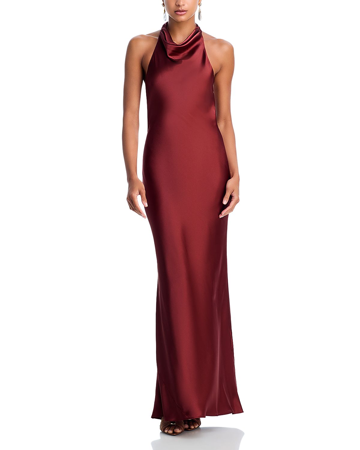Aqua Charmeuse Halter Neck Long Dress - Exclusive