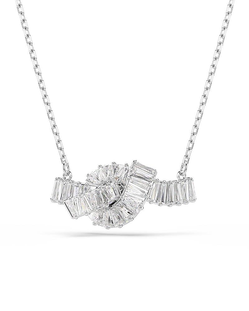 Swarovski Matrix Rhodium Plated Baguette Cut Necklace In Silver