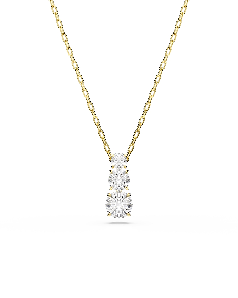 Swarovski Stilla Crystal Attract Three Stone Pendant Necklace, 14.875-17.75 In Gold