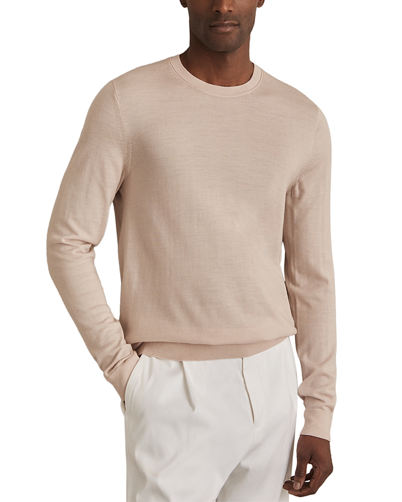 Reiss Wessex Long Sleeved Merino Wool Crewneck Sweater In Neutral