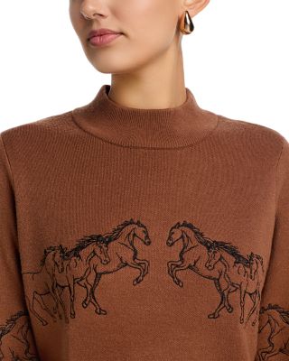 Horse Embroidered Mock Neck Sweater