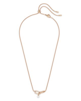 Constella Pav&eacute; Crystal Link & Faux Pearl Pendant Necklace, 14.87"-18.87"