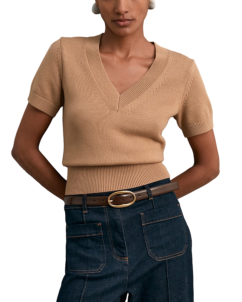 Reiss V Neck Knit Top In Brown