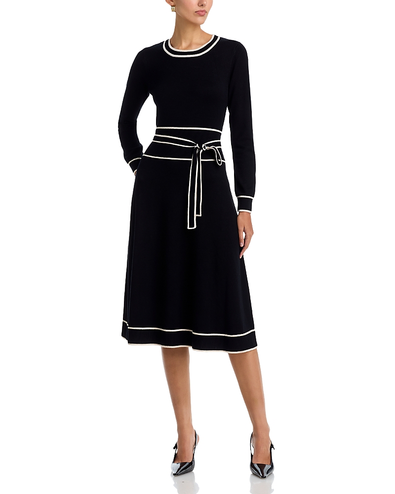 T Tahari Crewneck Belted Dress - Exclusive In Black