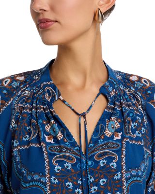 Split Neck Paisley Print Top