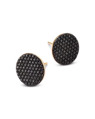 Black Diamond Pav&eacute; Disc Button Stud Earrings in 14K Yellow Gold, 1.0 tcw