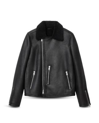 Correz Shearling Trim Leather Biker Jacket