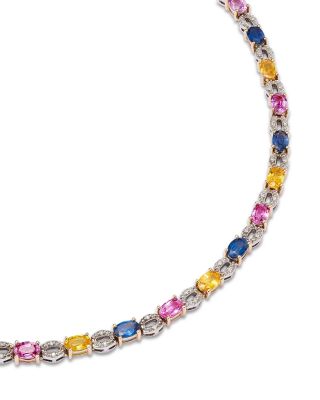 Luxe Multicolor Sapphire & Diamond Tennis Necklace in 14K White & Yellow Gold, 17"