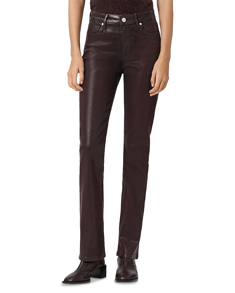 Allsaints Haldan Coated Mid Rise Jeans In Burgundy Red In Brown