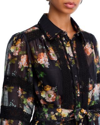 Rose Lace Inset Long Sleeve Mini Dress - Exclusive