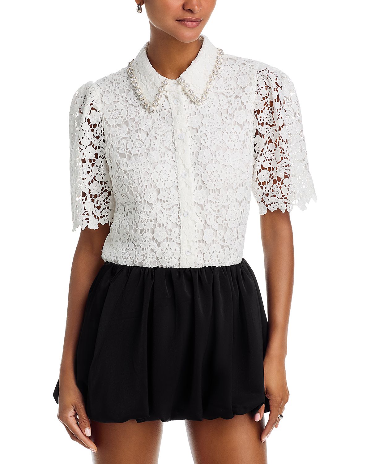 Aqua Embellished Collar Lace Top - Exclusive