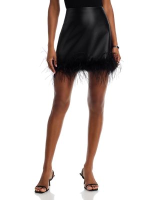 Faux Leather Feather Trim Mini Skirt - Exclusive