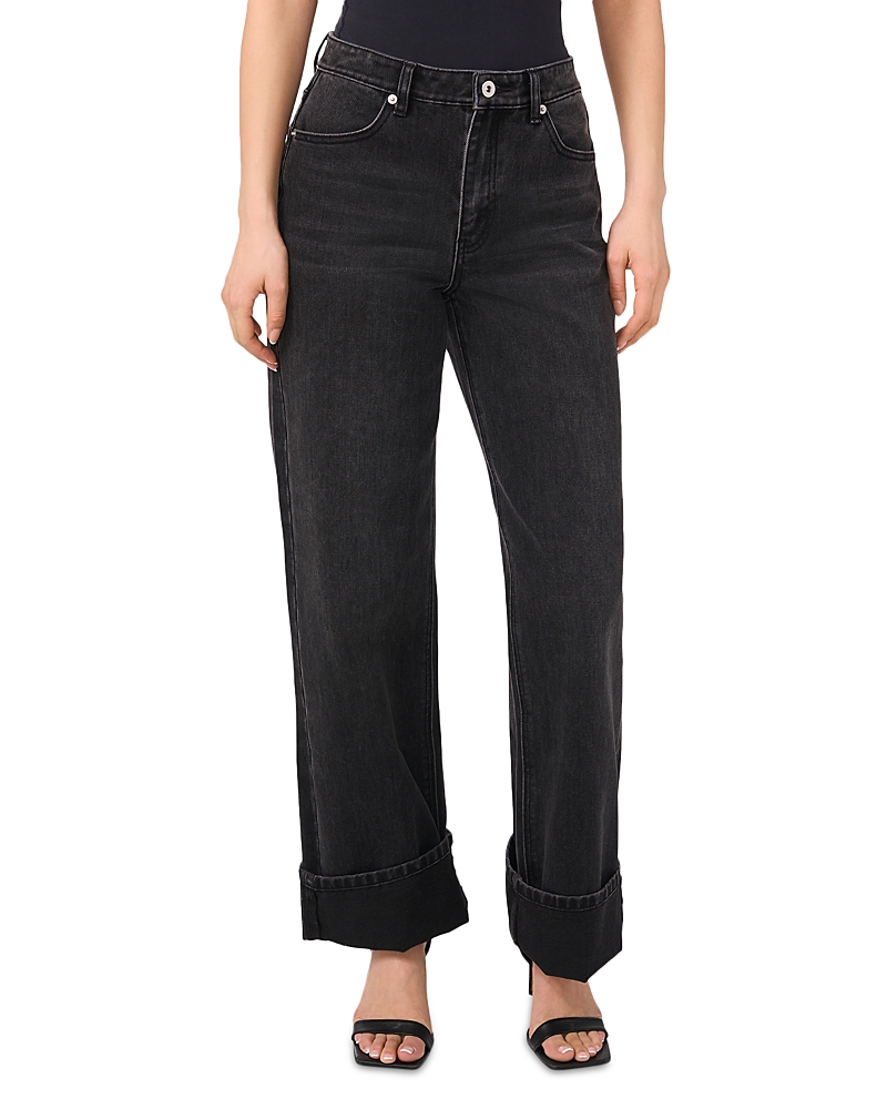1.state High Waist Cuffed Hem Wide Leg Jeans In Black