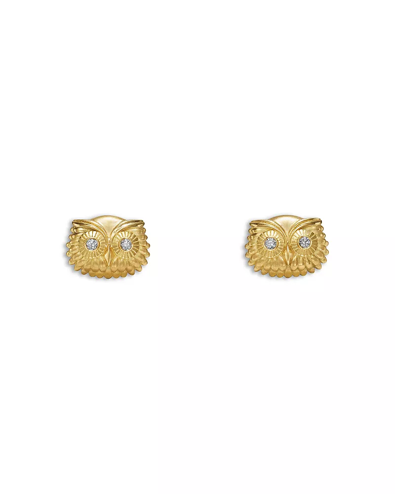 Temple. St. Clair 18K Yellow Gold Fj Diamond Athena Owl Stud Earrings