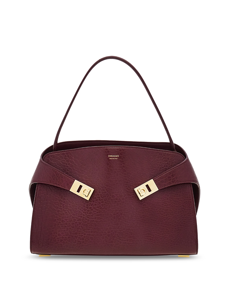 Ferragamo Medium Hug Leather Shoulder Bag In Burgundy