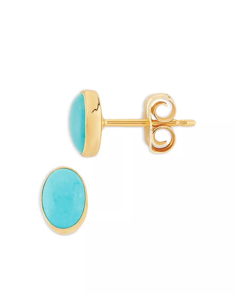 Bloomingdale's Fine Collection Turquoise Cabochon Oval Stud Earrings in 14K Yellow Gold