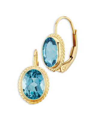 Gemstone Faceted Oval Lever Back Earrings in 14K Yellow Gold