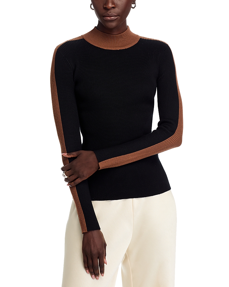 T Tahari Striped Sleeve Sweater In Black