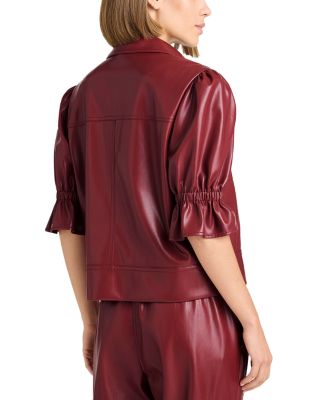 Faux Leather Puff Sleeve Jacket
