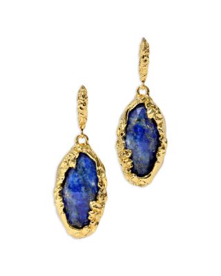 Brut Encased Lapis Lazuli Drop Earrings 