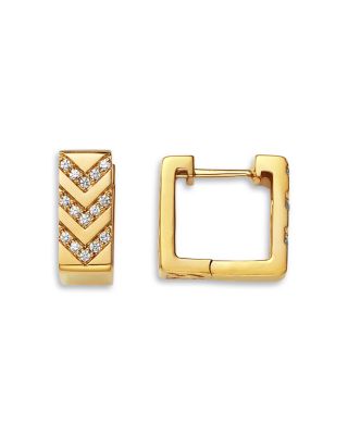Diamond Chevron Square Huggie Hoop Earrings in 14K Yellow Gold, 0.16 tcw