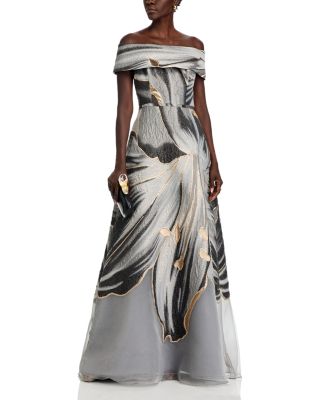 Jacquard Off The Shoulder Gown